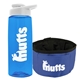 a transparent blue bottle & white lid & blue bowl the parched pup - 26 oz transparent tritan(tm) bottle folding dog bowl