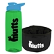 a transparent green bottle & cyan lid & black bowl the parched pup - 26 oz transparent tritan(tm) bottle folding dog bowl