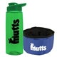 a transparent green bottle & green lid & blue bowl the parched pup - 26 oz transparent tritan(tm) bottle folding dog bowl