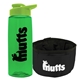 a transparent green bottle & lime green lid & black bowl the parched pup - 26 oz transparent tritan(tm) bottle folding dog bowl