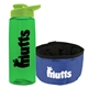 a transparent green bottle & lime green lid & blue bowl the parched pup - 26 oz transparent tritan(tm) bottle folding dog bowl