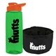 a transparent green bottle & orange lid & black bowl the parched pup - 26 oz transparent tritan(tm) bottle folding dog bowl