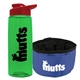a transparent green bottle & red lid & blue bowl the parched pup - 26 oz transparent tritan(tm) bottle folding dog bowl