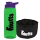 a transparent green bottle & violet lid & black bowl the parched pup - 26 oz transparent tritan(tm) bottle folding dog bowl