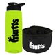 a transparent lime green bottle & black lid & black bowl the parched pup - 26 oz transparent tritan(tm) bottle folding dog bowl