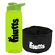 a transparent lime green bottle & lime green lid & black bowl the parched pup - 26 oz transparent tritan(tm) bottle folding dog bowl