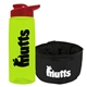 a transparent lime green bottle & red lid & black bowl the parched pup - 26 oz transparent tritan(tm) bottle folding dog bowl