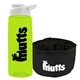 a transparent lime green bottle & white lid & black bowl the parched pup - 26 oz transparent tritan(tm) bottle folding dog bowl