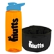 a transparent orange bottle & cyan lid & black bowl the parched pup - 26 oz transparent tritan(tm) bottle folding dog bowl