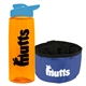 a transparent orange bottle & cyan lid & blue bowl the parched pup - 26 oz transparent tritan(tm) bottle folding dog bowl
