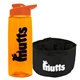a transparent orange bottle & orange lid & black bowl the parched pup - 26 oz transparent tritan(tm) bottle folding dog bowl