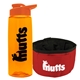 a transparent orange bottle & orange lid & red bowl the parched pup - 26 oz transparent tritan(tm) bottle folding dog bowl