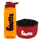 a transparent orange bottle & red lid & red bowl the parched pup - 26 oz transparent tritan(tm) bottle folding dog bowl