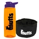 a transparent orange bottle & violet lid & black bowl the parched pup - 26 oz transparent tritan(tm) bottle folding dog bowl