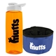 a transparent orange bottle & white lid & blue bowl the parched pup - 26 oz transparent tritan(tm) bottle folding dog bowl
