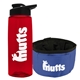 a transparent red bottle & black lid & blue bowl the parched pup - 26 oz transparent tritan(tm) bottle folding dog bowl