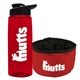 a transparent red bottle & black lid & red bowl the parched pup - 26 oz transparent tritan(tm) bottle folding dog bowl