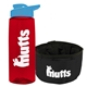 a transparent red bottle & cyan lid & black bowl the parched pup - 26 oz transparent tritan(tm) bottle folding dog bowl
