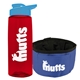 a transparent red bottle & cyan lid & blue bowl the parched pup - 26 oz transparent tritan(tm) bottle folding dog bowl