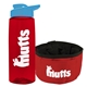 a transparent red bottle & cyan lid & red bowl the parched pup - 26 oz transparent tritan(tm) bottle folding dog bowl