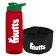 a transparent red bottle & green lid & black bowl the parched pup - 26 oz transparent tritan(tm) bottle folding dog bowl
