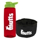 a transparent red bottle & lime green lid & black bowl the parched pup - 26 oz transparent tritan(tm) bottle folding dog bowl