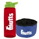 a transparent red bottle & lime green lid & blue bowl the parched pup - 26 oz transparent tritan(tm) bottle folding dog bowl
