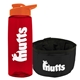 a transparent red bottle & orange lid & black bowl the parched pup - 26 oz transparent tritan(tm) bottle folding dog bowl