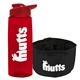 a transparent red bottle & red lid & black bowl the parched pup - 26 oz transparent tritan(tm) bottle folding dog bowl