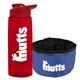 a transparent red bottle & red lid & blue bowl the parched pup - 26 oz transparent tritan(tm) bottle folding dog bowl