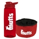 a transparent red bottle & red lid & red bowl the parched pup - 26 oz transparent tritan(tm) bottle folding dog bowl