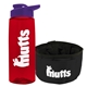 a transparent red bottle & violet lid & black bowl the parched pup - 26 oz transparent tritan(tm) bottle folding dog bowl