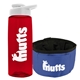 a transparent red bottle & white lid & blue bowl the parched pup - 26 oz transparent tritan(tm) bottle folding dog bowl