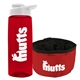 a transparent red bottle & white lid & red bowl the parched pup - 26 oz transparent tritan(tm) bottle folding dog bowl
