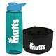 a transparent teal bottle & cyan lid & black bowl the parched pup - 26 oz transparent tritan(tm) bottle folding dog bowl