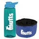 a transparent teal bottle & cyan lid & blue bowl the parched pup - 26 oz transparent tritan(tm) bottle folding dog bowl