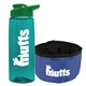 a transparent teal bottle & green lid & blue bowl the parched pup - 26 oz transparent tritan(tm) bottle folding dog bowl