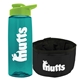 a transparent teal bottle & lime green lid & black bowl the parched pup - 26 oz transparent tritan(tm) bottle folding dog bowl