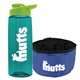 a transparent teal bottle & lime green lid & blue bowl the parched pup - 26 oz transparent tritan(tm) bottle folding dog bowl