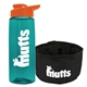a transparent teal bottle & orange lid & black bowl the parched pup - 26 oz transparent tritan(tm) bottle folding dog bowl