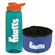 a transparent teal bottle & orange lid & blue bowl the parched pup - 26 oz transparent tritan(tm) bottle folding dog bowl