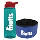 a transparent teal bottle & red lid & blue bowl the parched pup - 26 oz transparent tritan(tm) bottle folding dog bowl