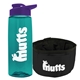 a transparent teal bottle & violet lid & black bowl the parched pup - 26 oz transparent tritan(tm) bottle folding dog bowl