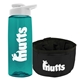 a transparent teal bottle & white lid & black bowl the parched pup - 26 oz transparent tritan(tm) bottle folding dog bowl