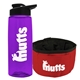 a transparent violet bottle & black lid & red bowl the parched pup - 26 oz transparent tritan(tm) bottle folding dog bowl