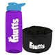 a transparent violet bottle & cyan lid & black bowl the parched pup - 26 oz transparent tritan(tm) bottle folding dog bowl