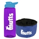 a transparent violet bottle & cyan lid & blue bowl the parched pup - 26 oz transparent tritan(tm) bottle folding dog bowl