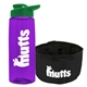 a transparent violet bottle & green lid & black bowl the parched pup - 26 oz transparent tritan(tm) bottle folding dog bowl