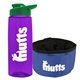 a transparent violet bottle & green lid & blue bowl the parched pup - 26 oz transparent tritan(tm) bottle folding dog bowl