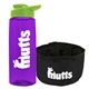 a transparent violet bottle & lime green lid & black bowl the parched pup - 26 oz transparent tritan(tm) bottle folding dog bowl